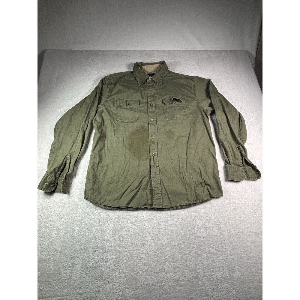 Wrangler Authentic Premium Quality Mens L Olive Green Cotton Twill Western Shirt